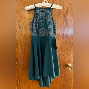 Emerald green high/low dress, juniors size 3